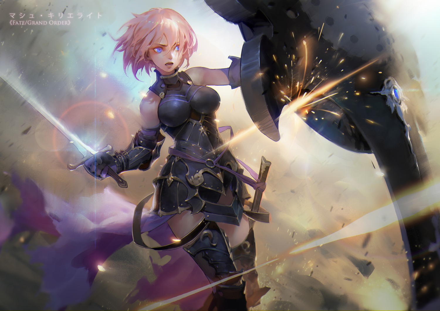 armor fate/grand_order mash_kyrielight qmo_(chalsoma) sword thighhighs