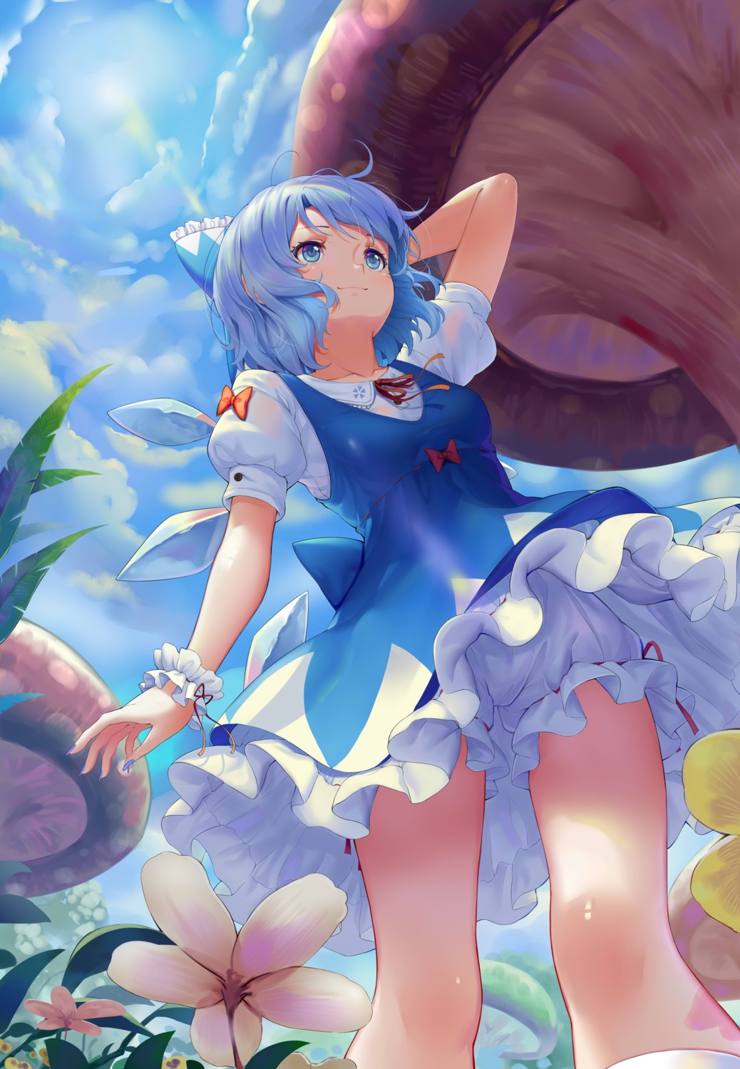 bloomers cirno dress possible_duplicate skirt_lift sonikey0_0 touhou wings
