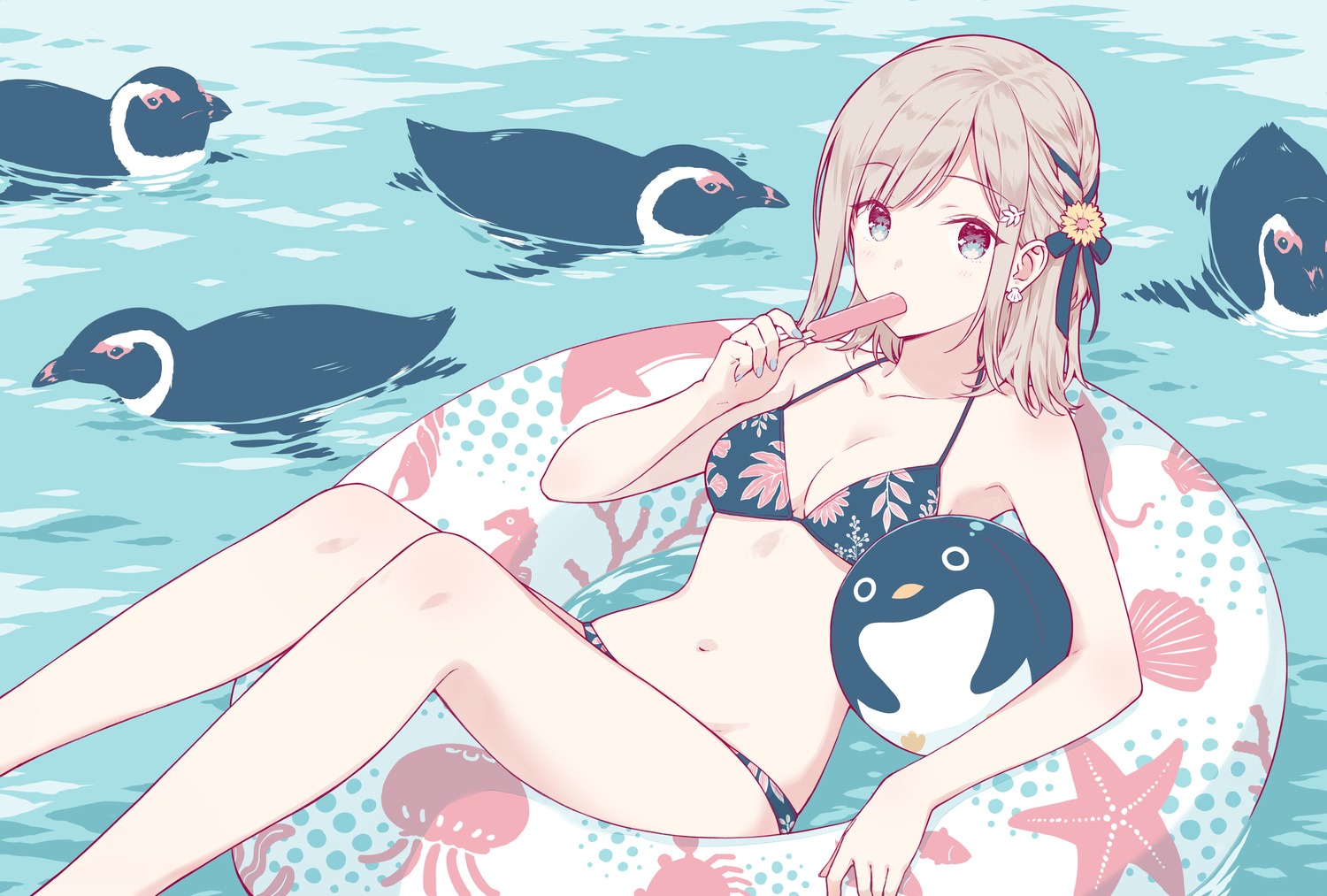 bikini cleavage hashimoto_sana hiten penguin swimsuits