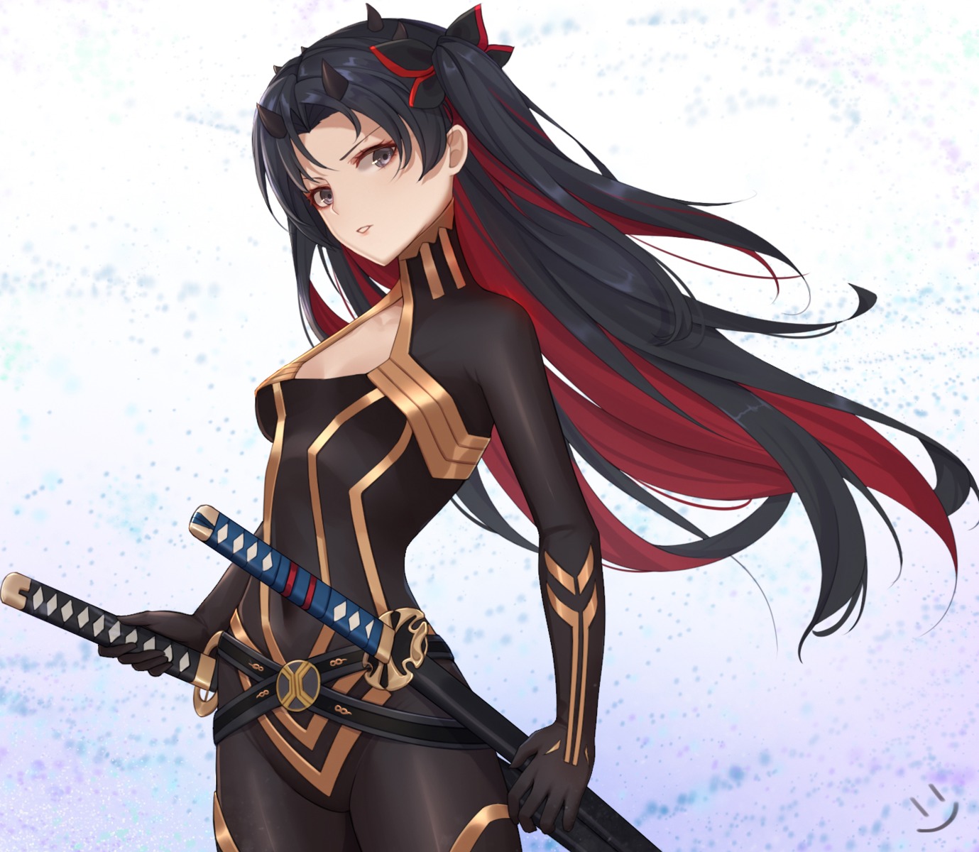 bodysuit cleavage fate/grand_order horns ishtar_(fate/grand_order) space_ishtar_(fate) sword wei_xiao