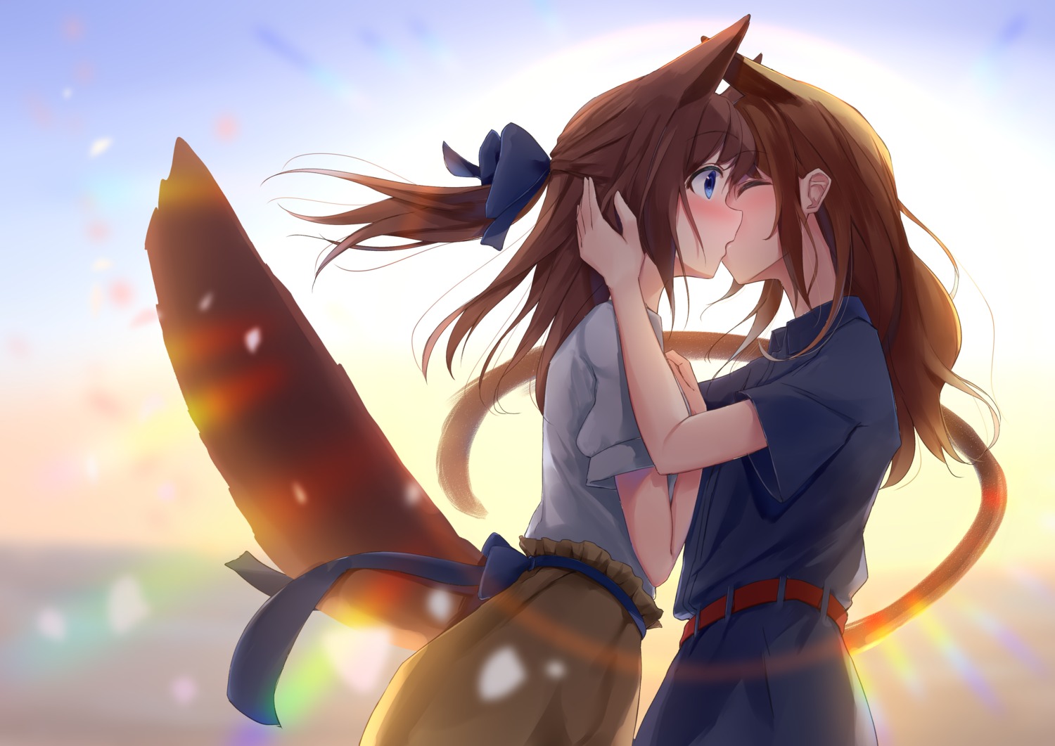 akinakes animal_ears dress kitsune nekomimi tail yuri