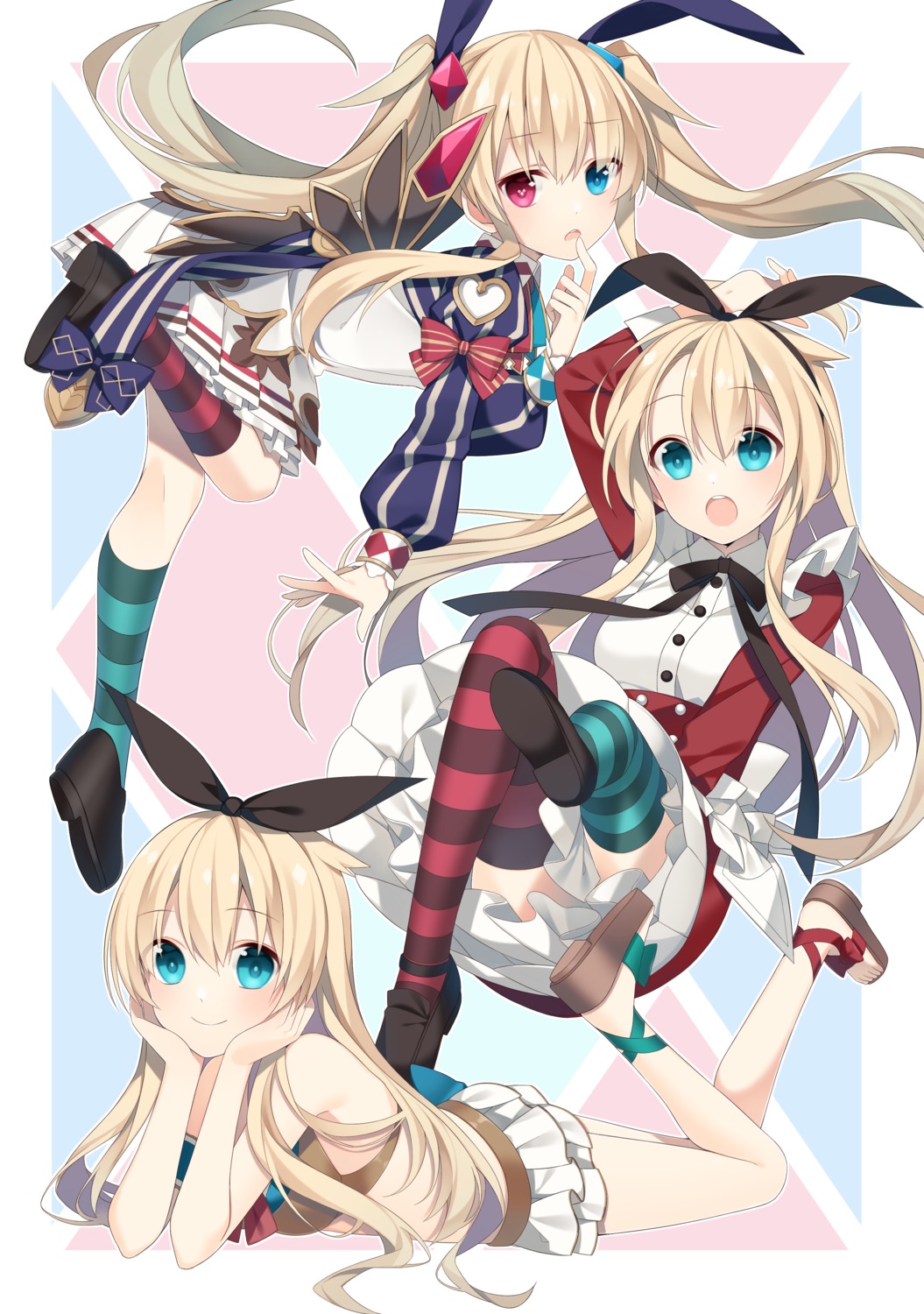 alice_(grimms_notes) animal_ears bunny_ears grimms_notes heterochromia skirt_lift thighhighs tsumiki0326