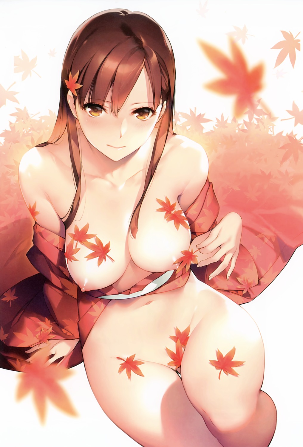 bottomless breasts japanese_clothes nipples no_bra open_shirt sasaoka_gungu