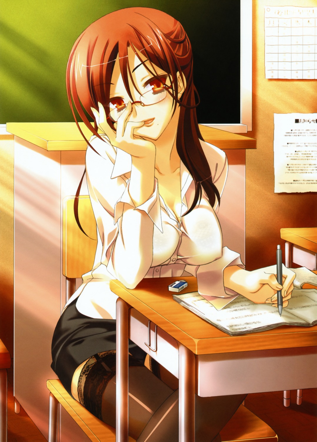 cleavage erect_nipples kobuichi megane thighhighs