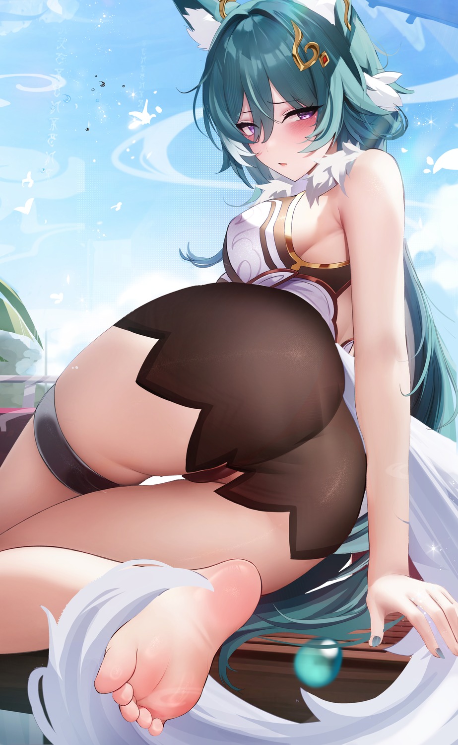 animal_ears ass fantongjun feet garter honkai:_star_rail pantsu tail thong yukong