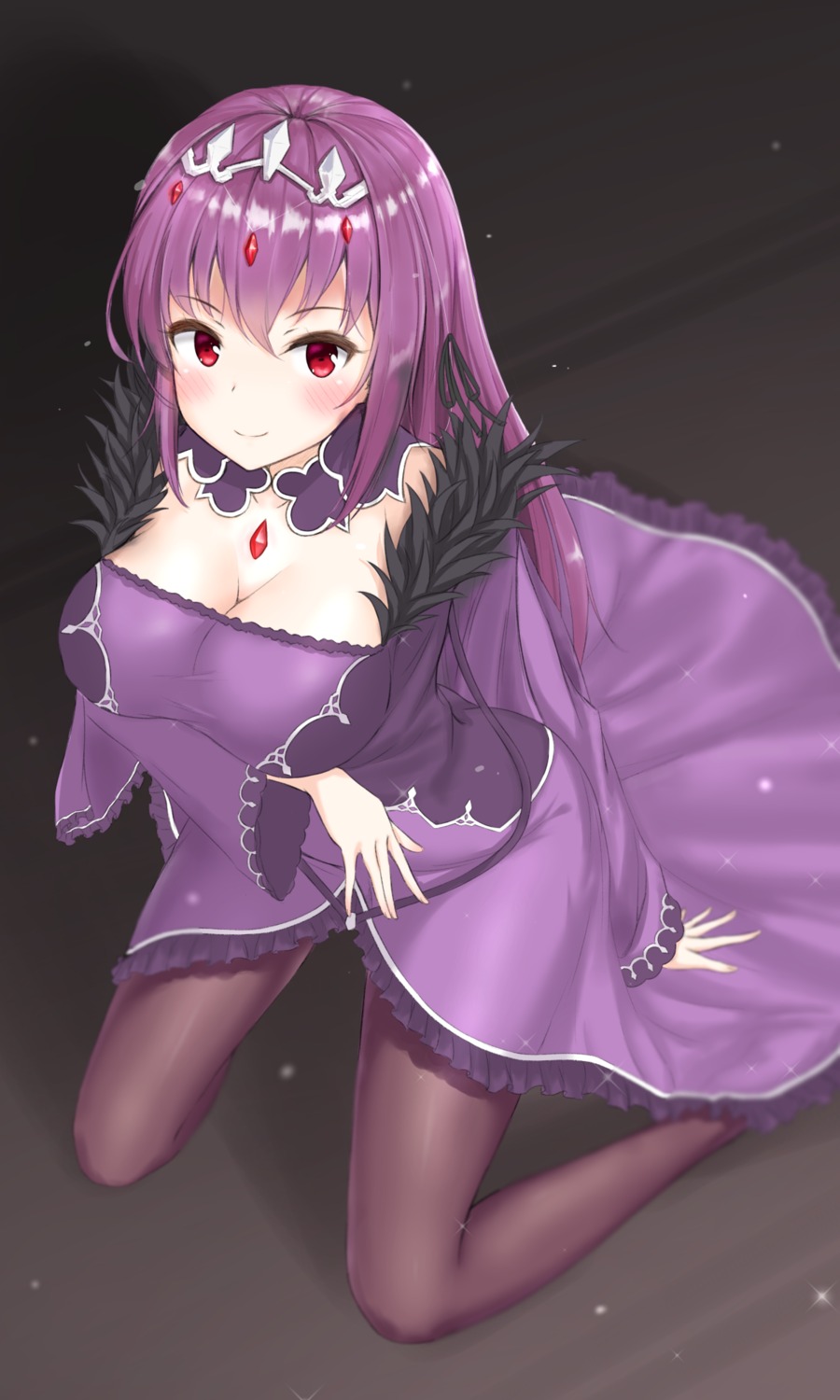 breast_hold cleavage dress fate/grand_order pantyhose scathach_skadi