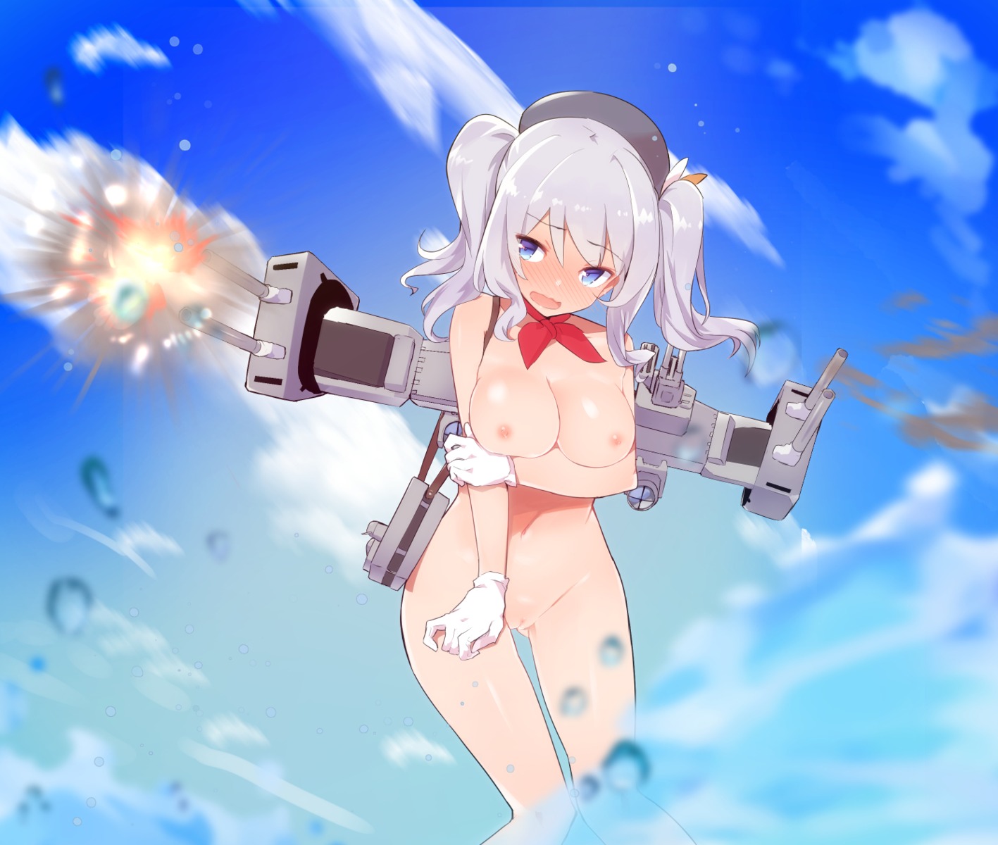 breast_hold censored kantai_collection kashima_(kancolle) naked nipples pussy tagme weapon