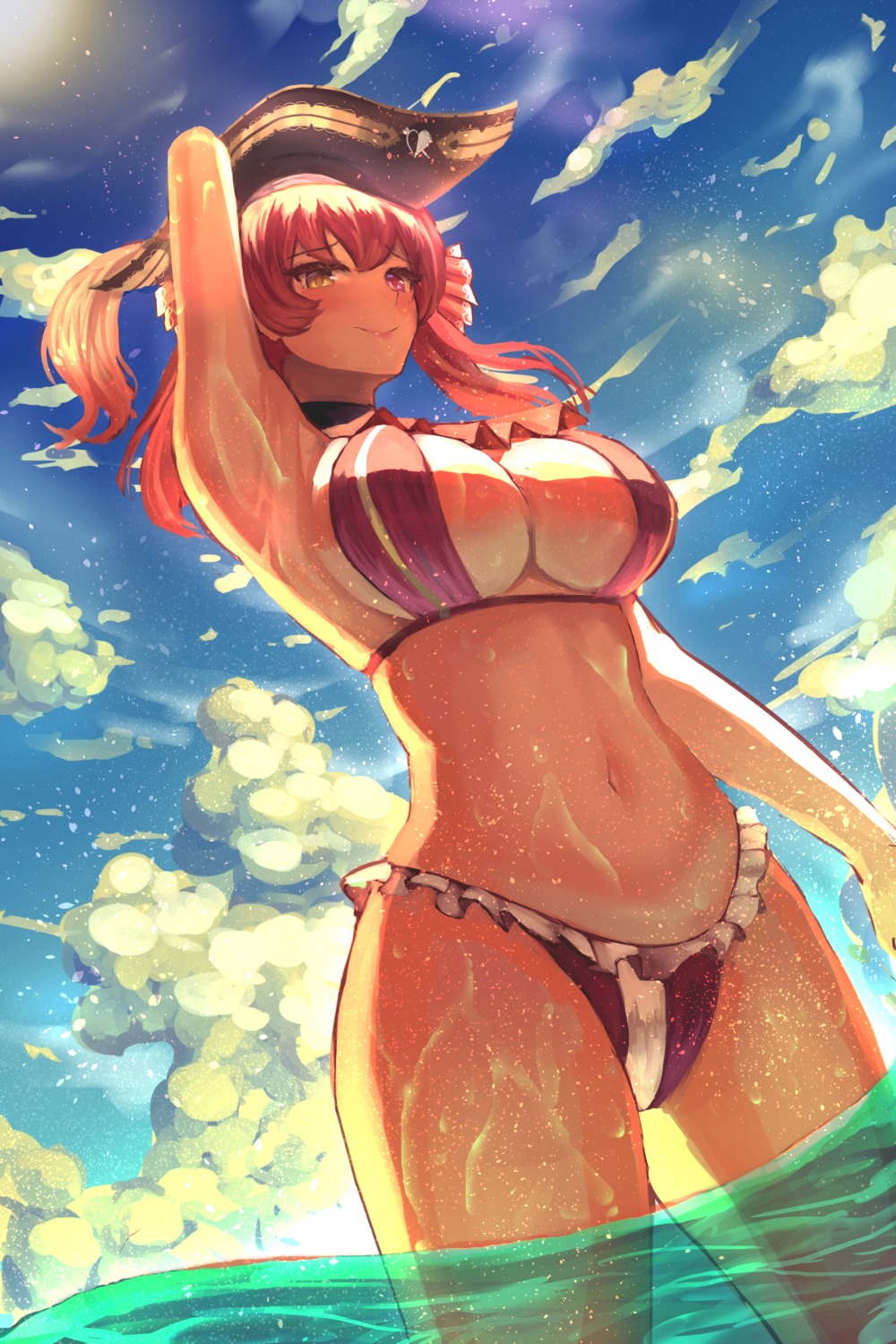 bikini heterochromia hololive houshou_marine mido_567 pirate swimsuits wet