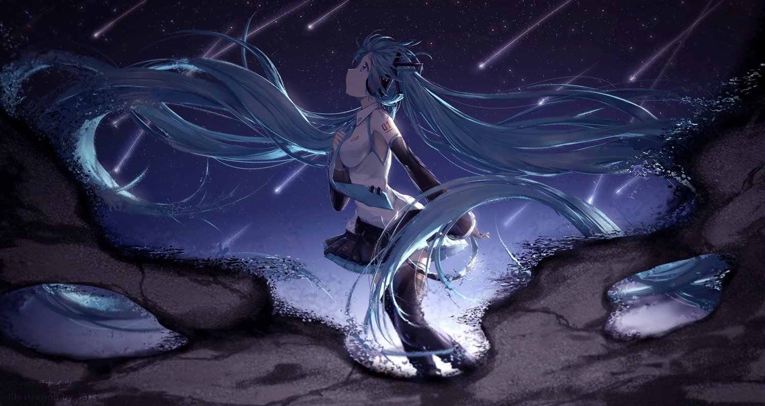 hatsune_miku headphones lengchan_(fu626878068) tattoo thighhighs vocaloid