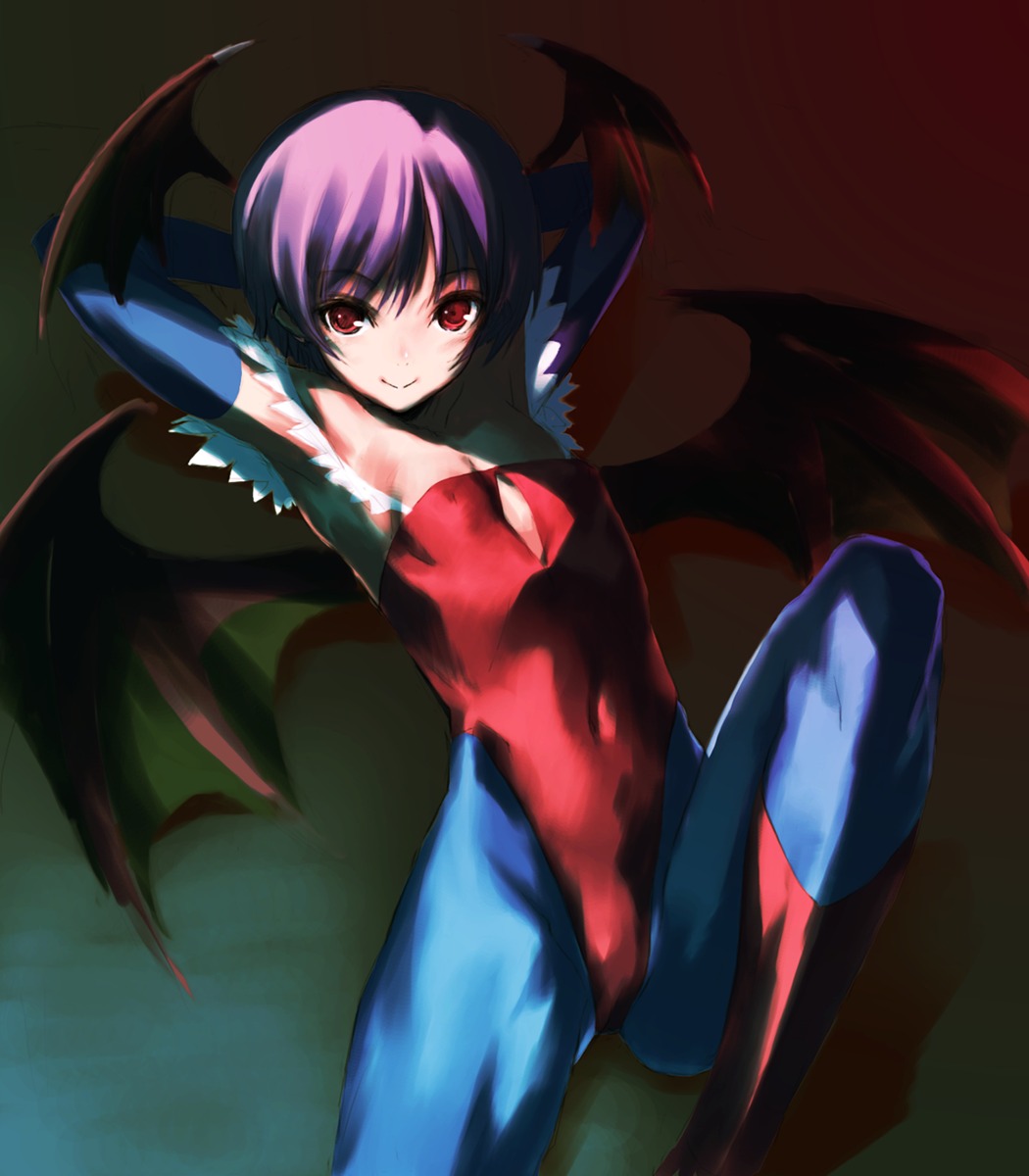 aburaya dark_stalkers kawata_hisashi leotard lilith_aensland pantyhose wings