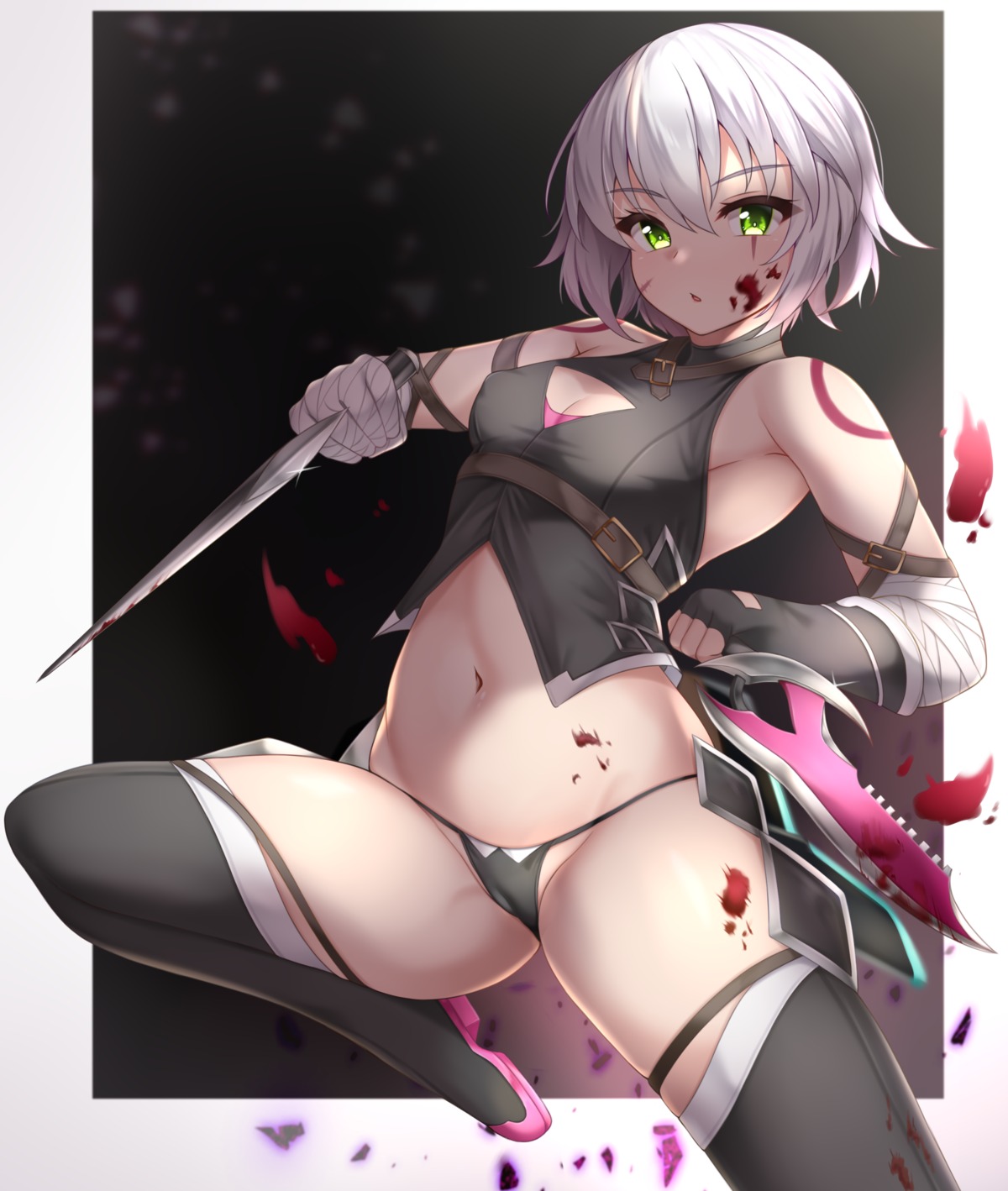 bandages blood cameltoe cleavage erect_nipples fate/apocrypha fate/stay_night garter jack_the_ripper lomocya pantsu tattoo thighhighs weapon