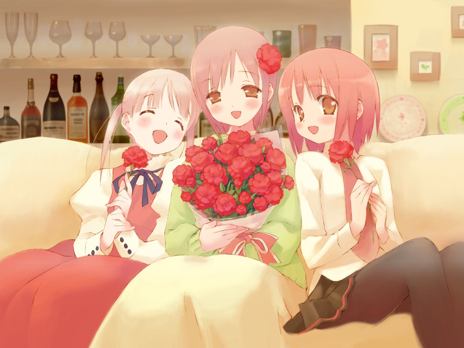 akino_momiji cuffs gayarou kiriyama_sakura pantyhose sakura_musubi sera_karen wallpaper