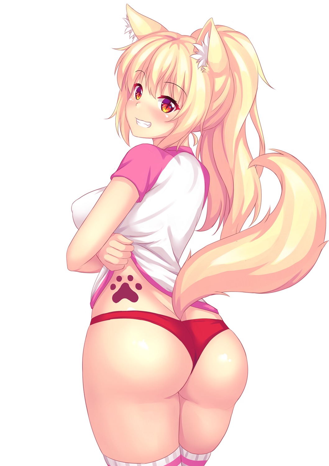 animal_ears ass fast-runner-2024 pantsu shirt_lift tail tattoo thighhighs thong tiffy