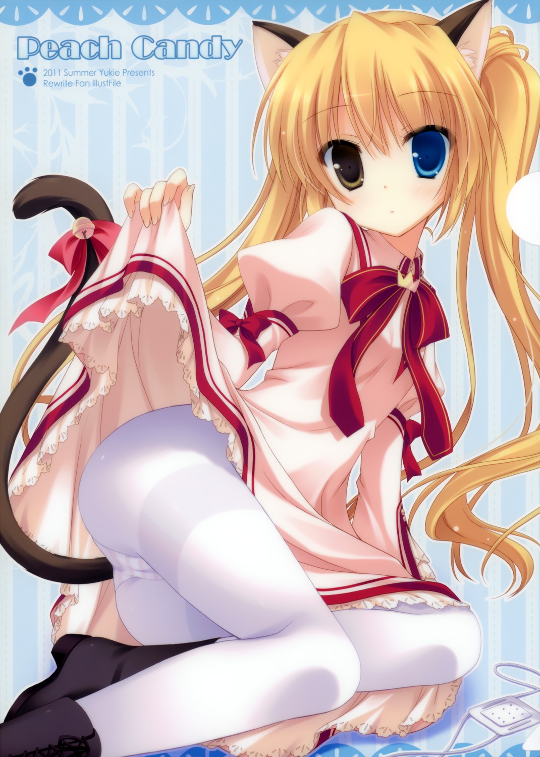 animal_ears heterochromia nakatsu_shizuru nekomimi pantsu pantyhose peach_candy rewrite seifuku shimapan skirt_lift tail yukie