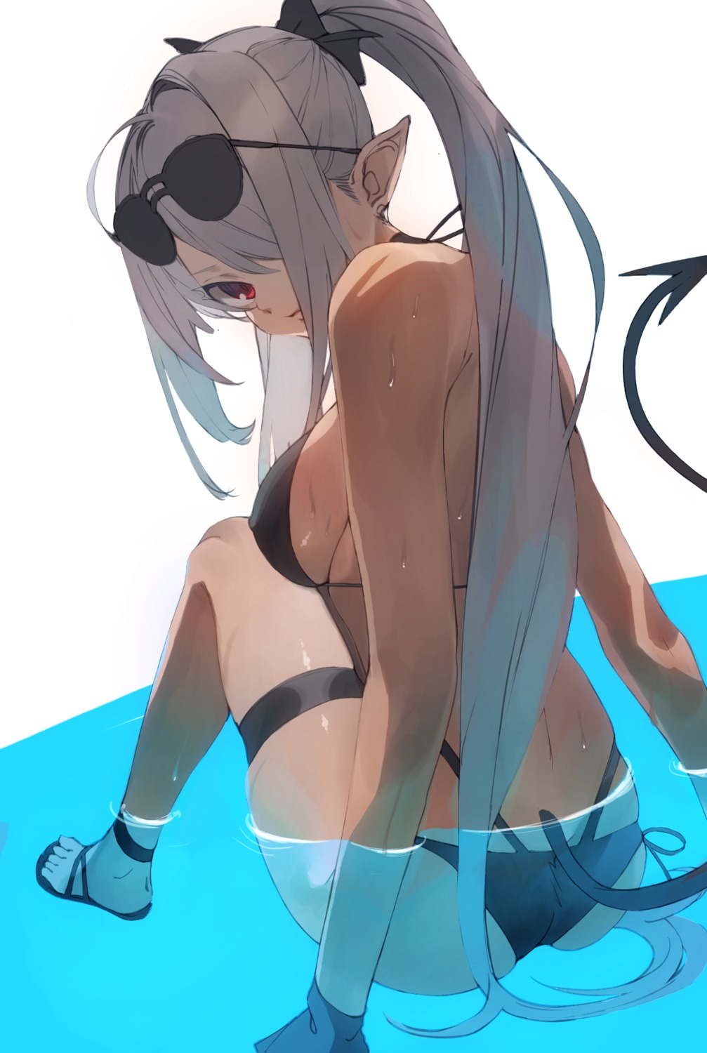 bikini blue_archive erect_nipples garter megane pisuta_(yamashiro) pointy_ears shiromi_iori swimsuits tail wet