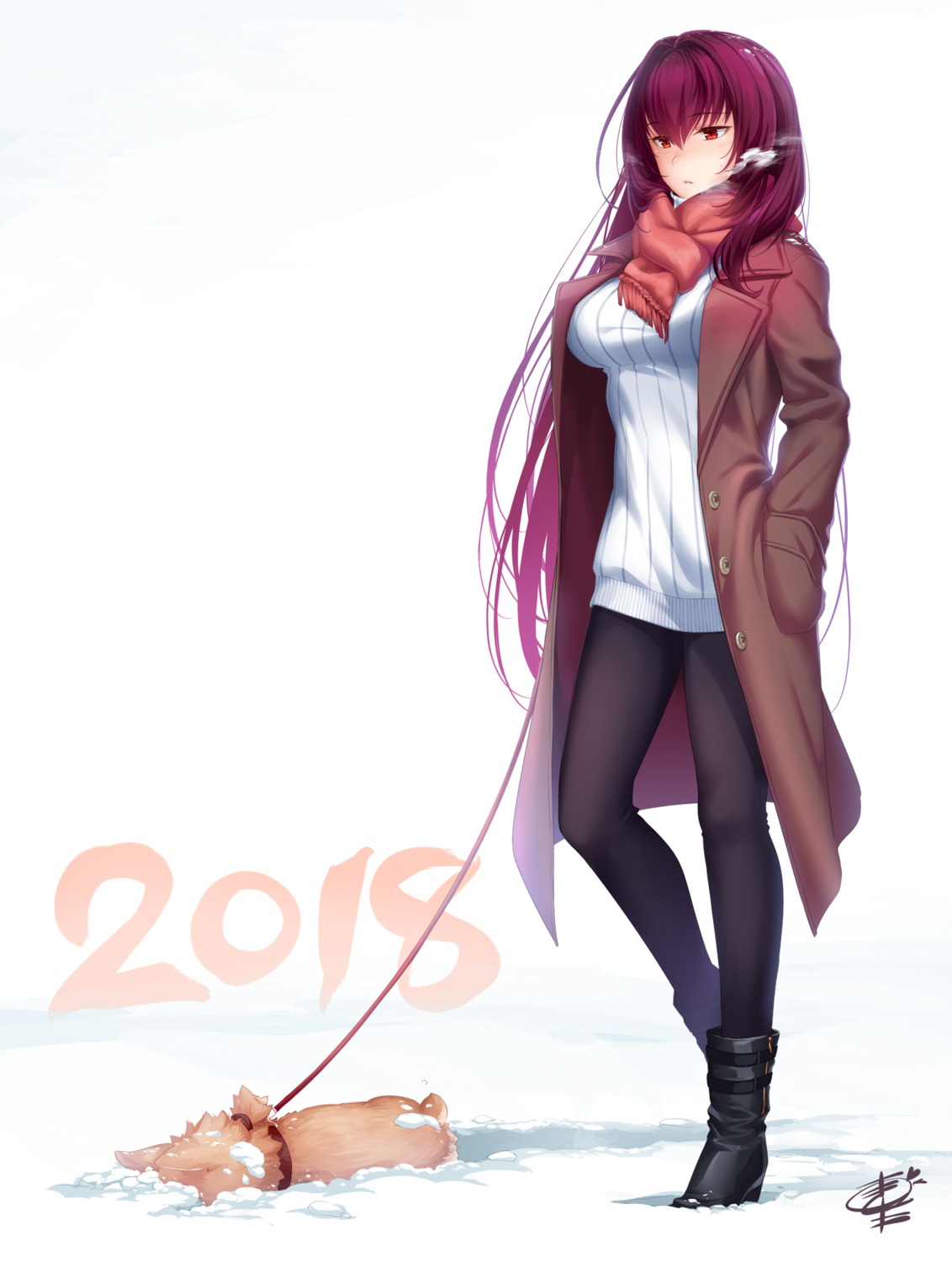 fate/grand_order heels okitakung pantyhose scathach_(fate/grand_order) sweater