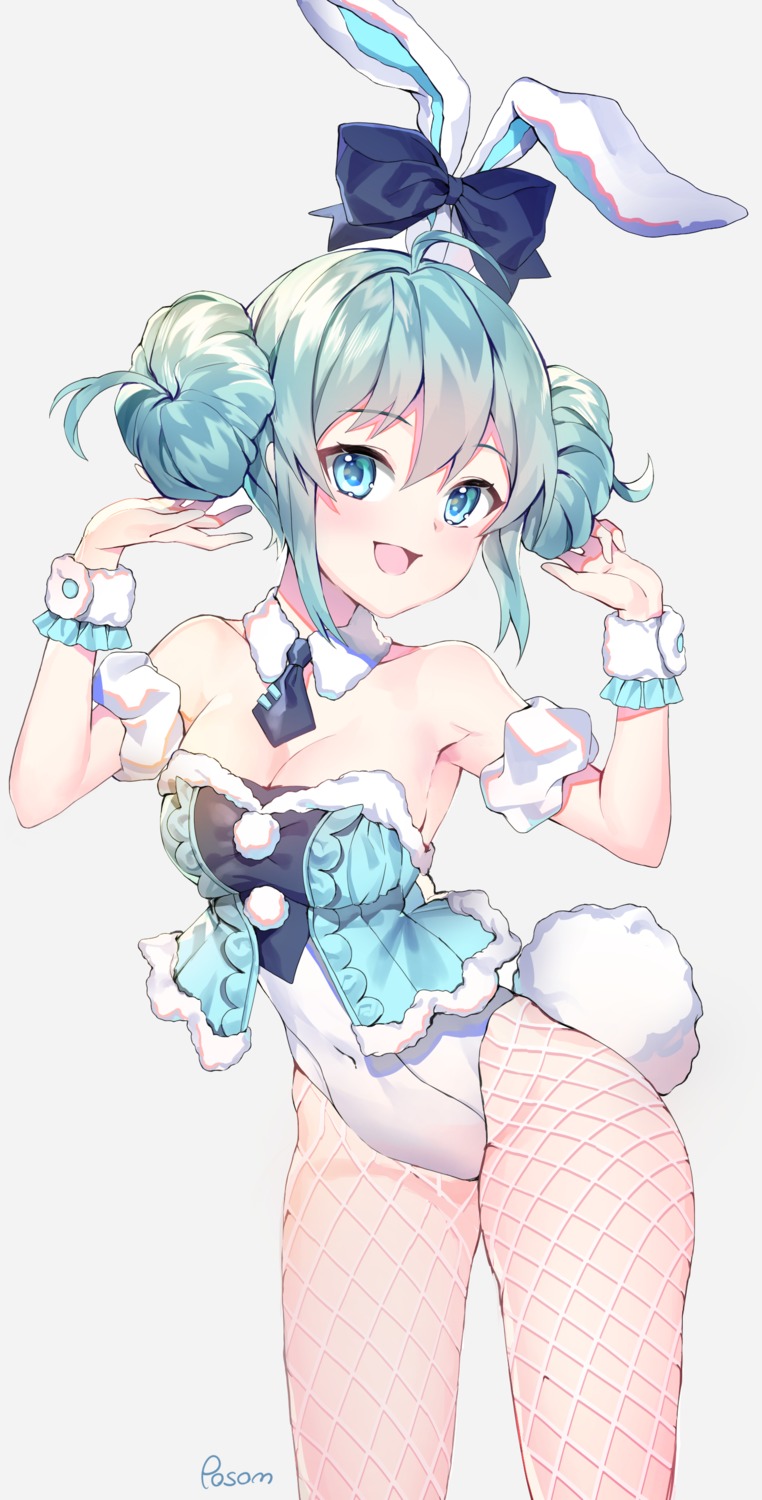 animal_ears bicute_bunnies_miku bunny_ears bunny_girl cleavage fishnets hatsune_miku no_bra pantyhose posom vocaloid