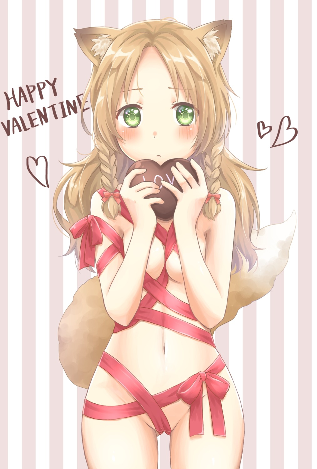 animal_ears hirose_(yuki_mizore) kitsune naked_apron tail valentine