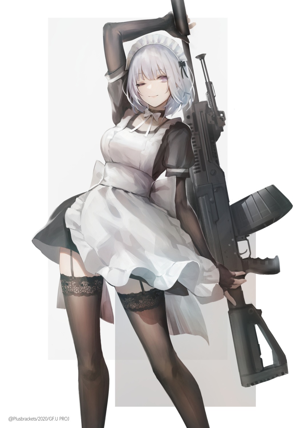 +)_(liu997139467) garter girls_frontline gun maid rpk-16_(girls_frontline) skirt_lift stockings thighhighs