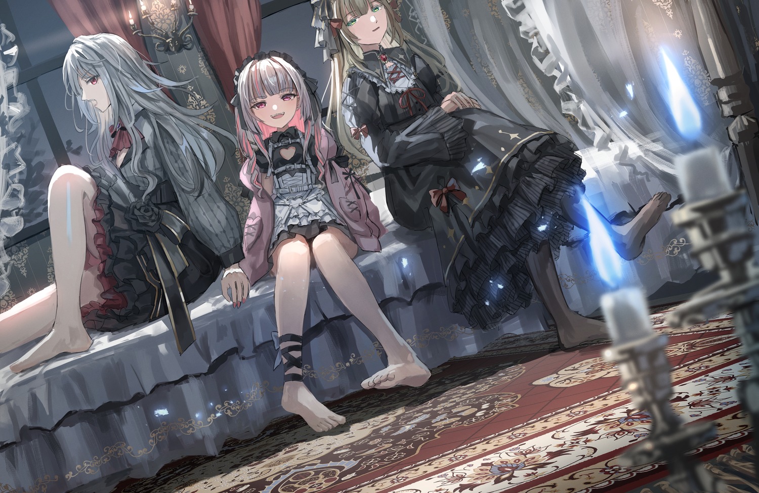 dress feet gothic_lolita kuzuha_(nijisanji) lolita_fashion makaino_ririmu nijisanji pantyhose tagme trap uzuki_kou