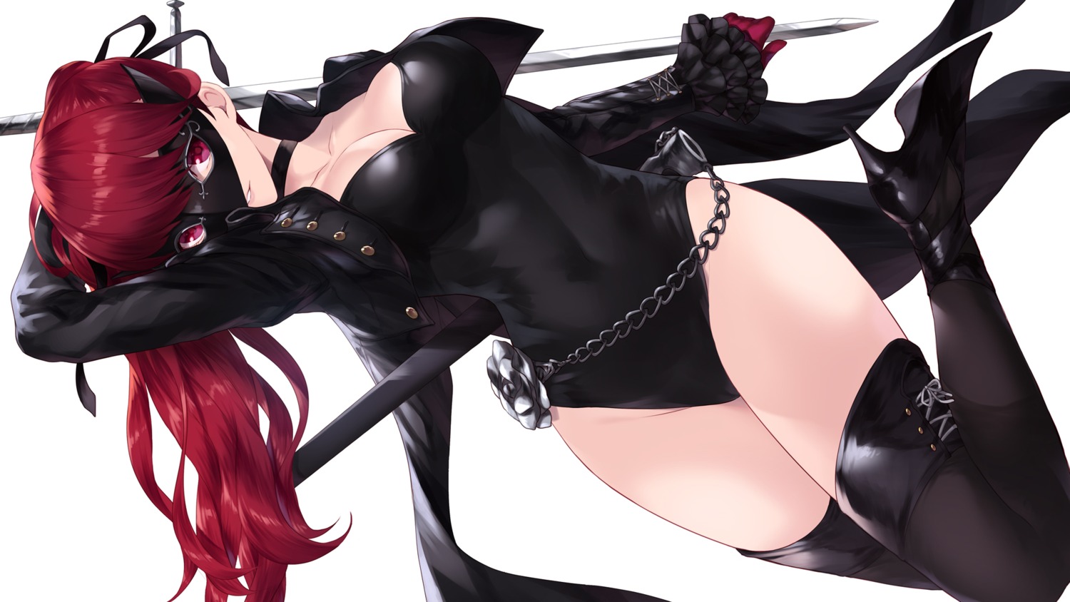 cait cleavage heels leotard sword thighhighs wallpaper