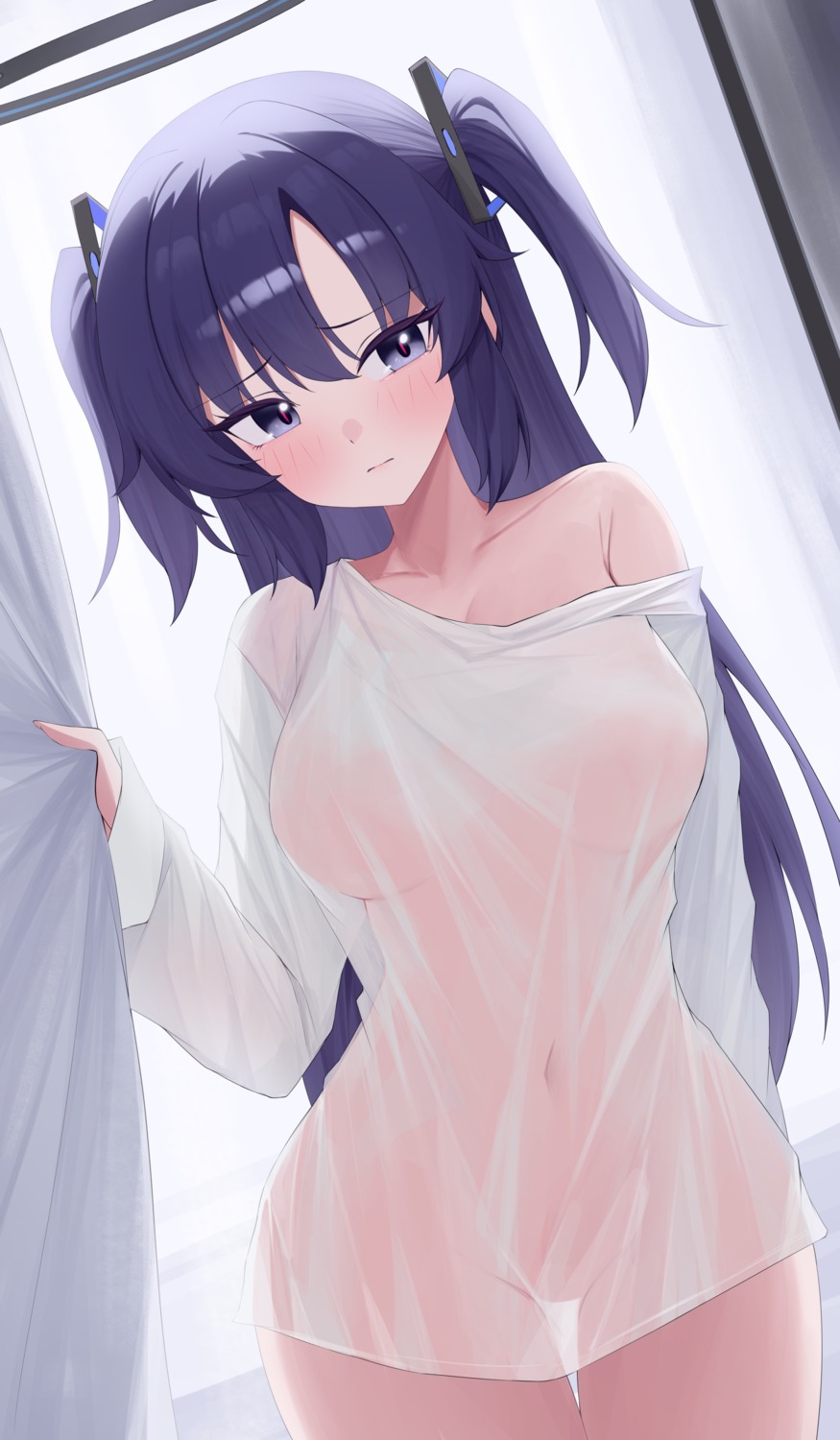 blue_archive bottomless halo hayase_yuuka no_bra see_through sei_(0724sei6)