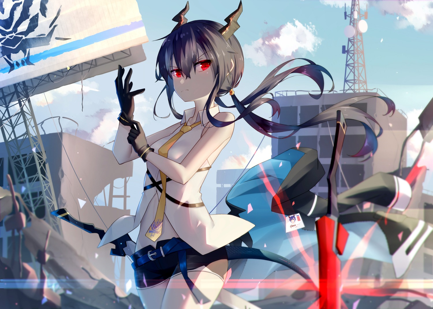 arknights ch'en_(arknights) horns hwh666 tail thighhighs