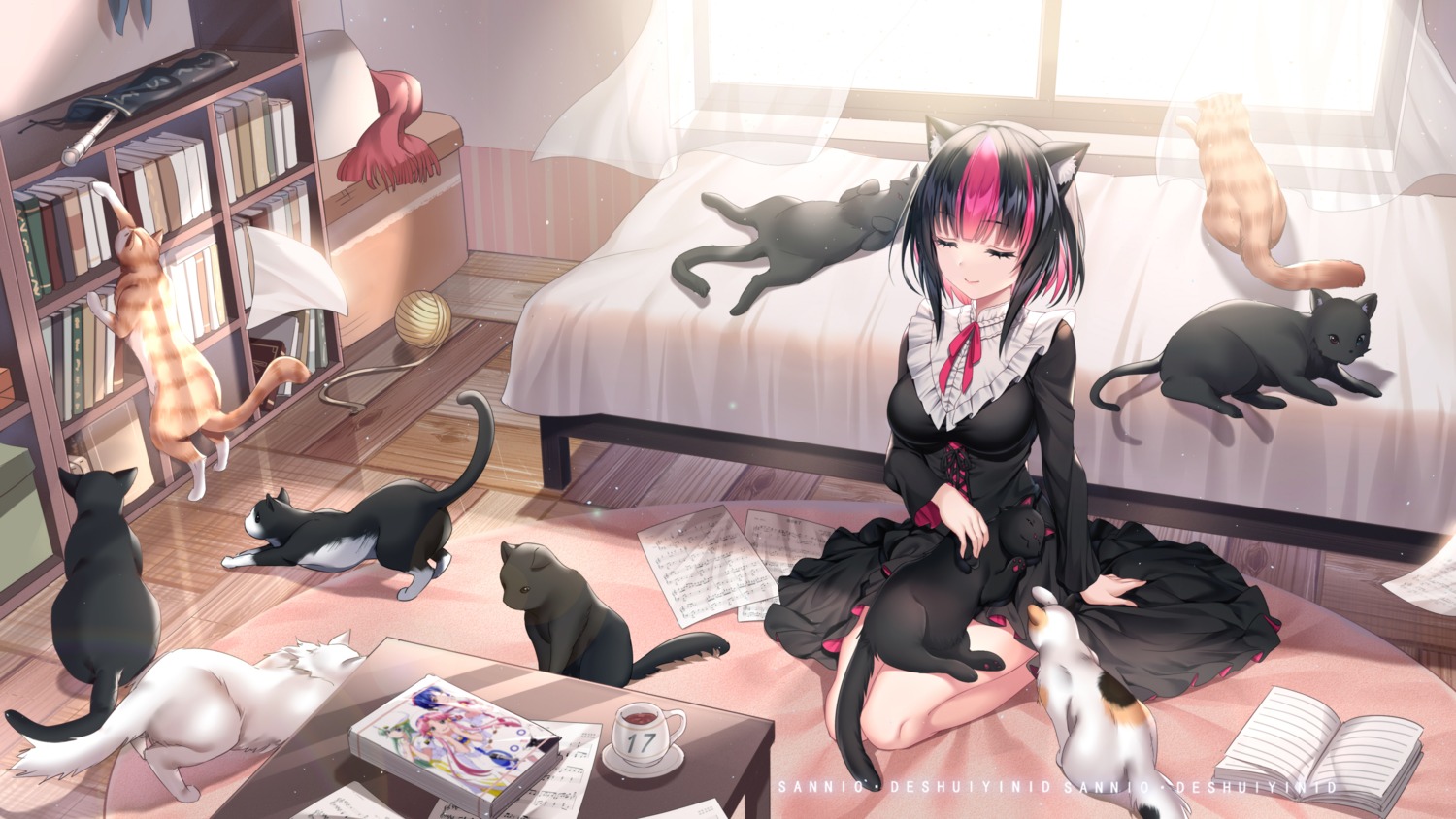 animal_ears dress gothic_lolita kurokiri_aria lolita_fashion neko nekomimi plivyou sannio wallpaper