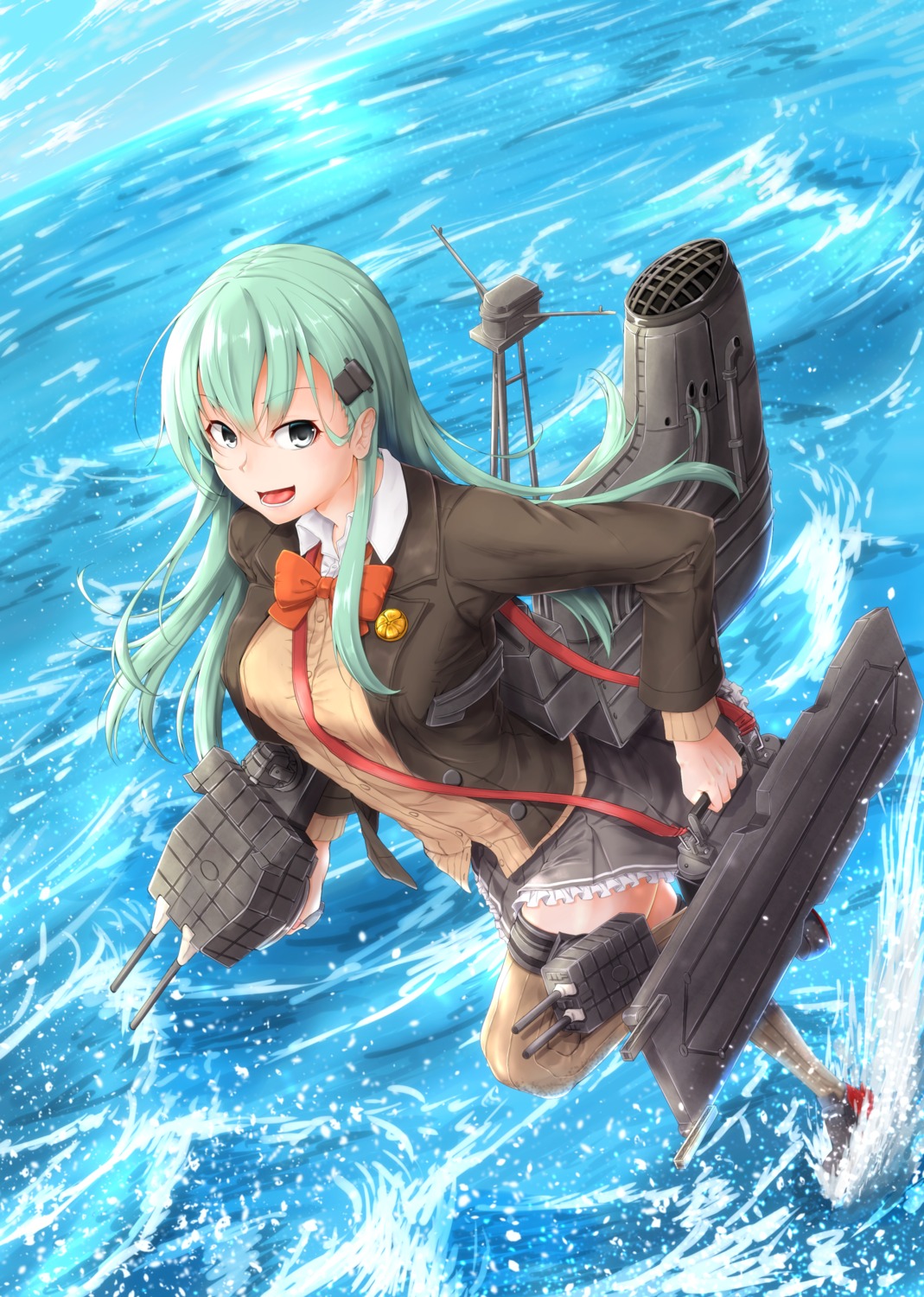 kantai_collection kuromu seifuku suzuya_(kancolle) sweater thighhighs weapon