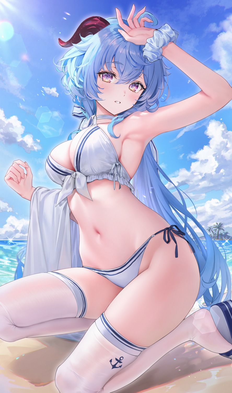 bikini ganyu genshin_impact horns rity swimsuits thighhighs