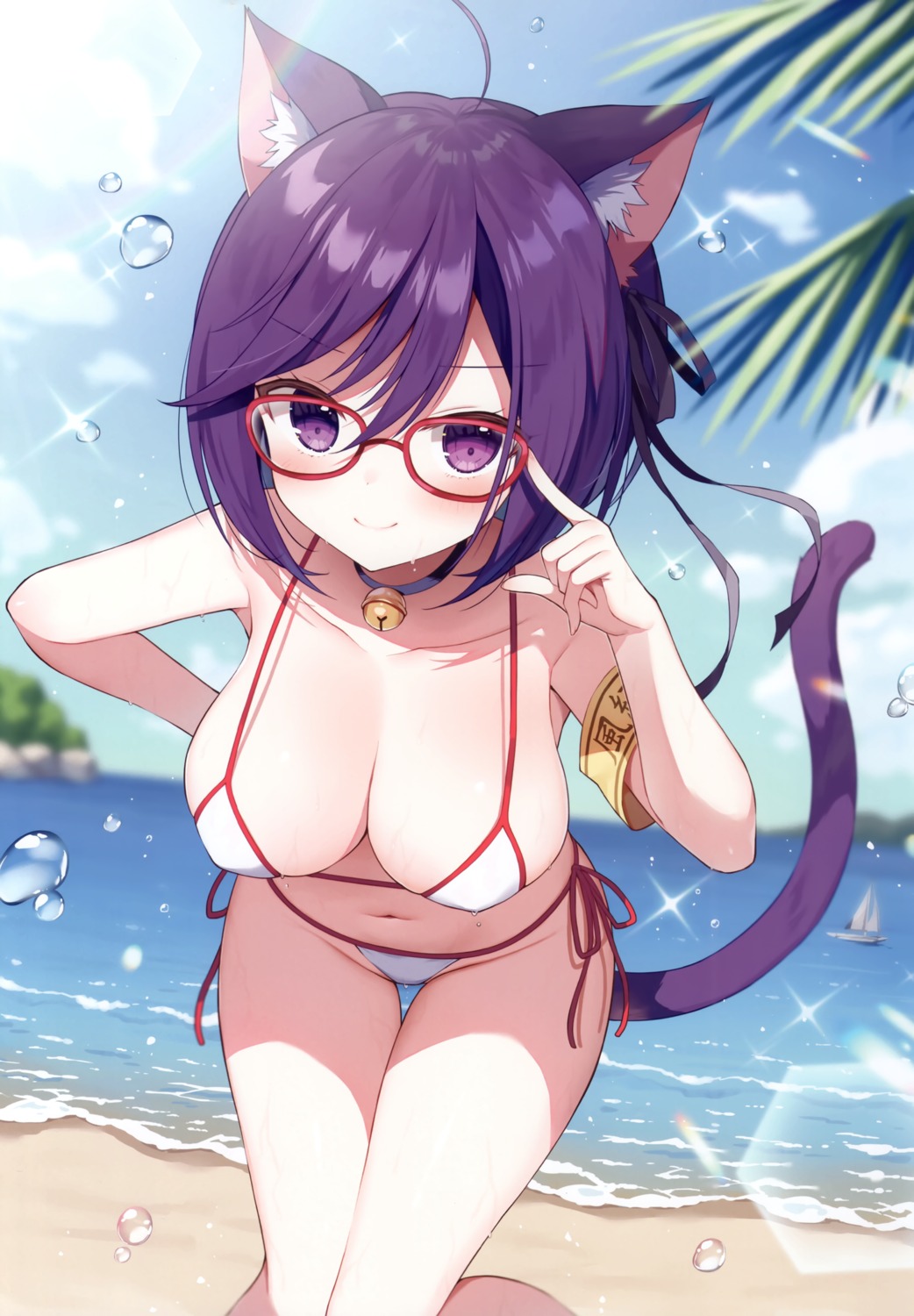 animal_ears bikini mauve megane nekomimi swimsuits tail thong wata★punch