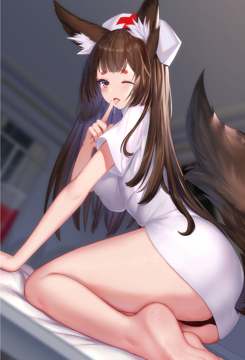 amagi_(azur_lane) animal_ears ass azur_lane hong_bai kitsune nurse pantsu tail