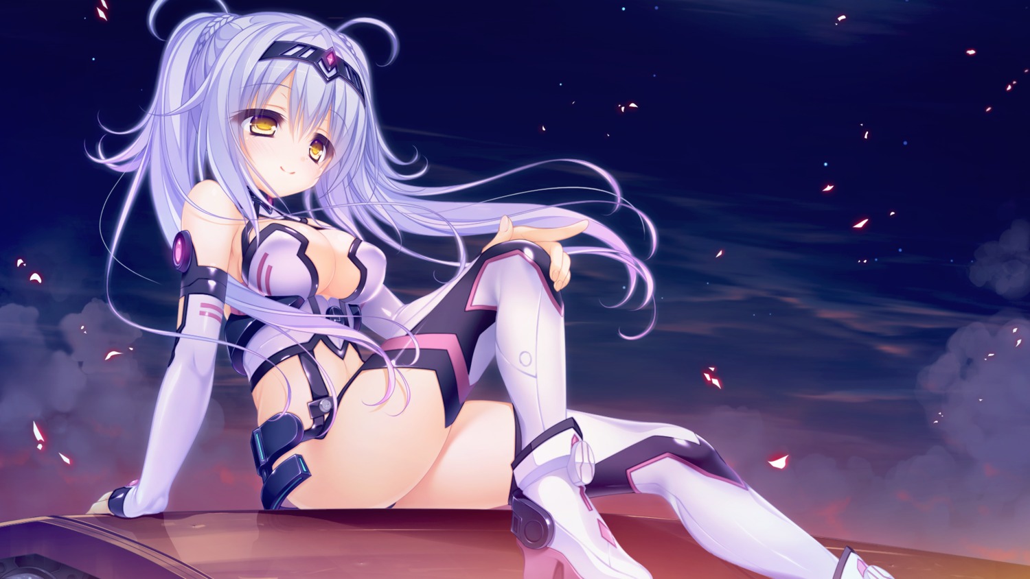 cleavage game_cg heels kururu_(world_election) mikagami_mamizu no_bra stockings thighhighs whirlpool world_election