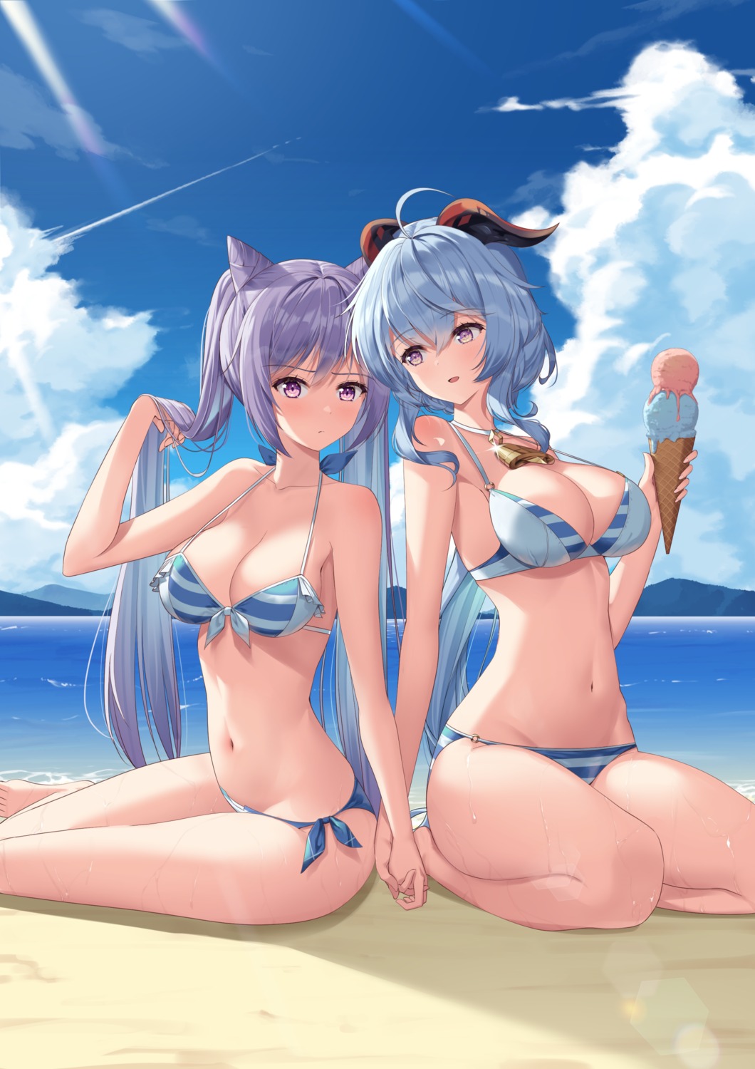 bikini ganyu genshin_impact horns keqing swimsuits veca yuri