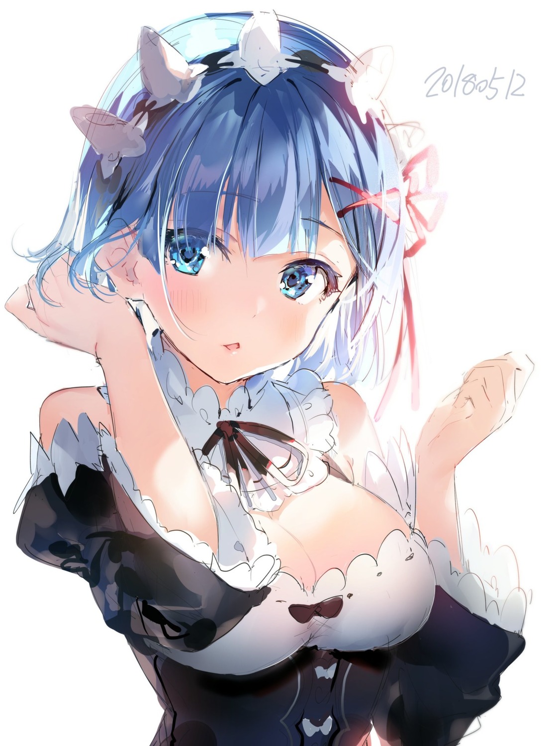 cleavage maid re_zero_kara_hajimeru_isekai_seikatsu rem_(re_zero) sketch umibouzu