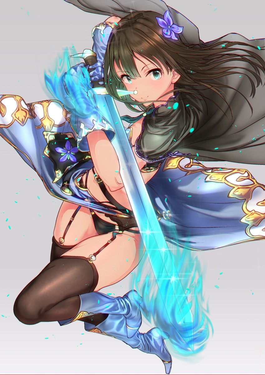 garter_belt heels pantsu q_(ed69) shibuya_rin stockings sword the_idolm@ster the_idolm@ster_cinderella_girls thighhighs