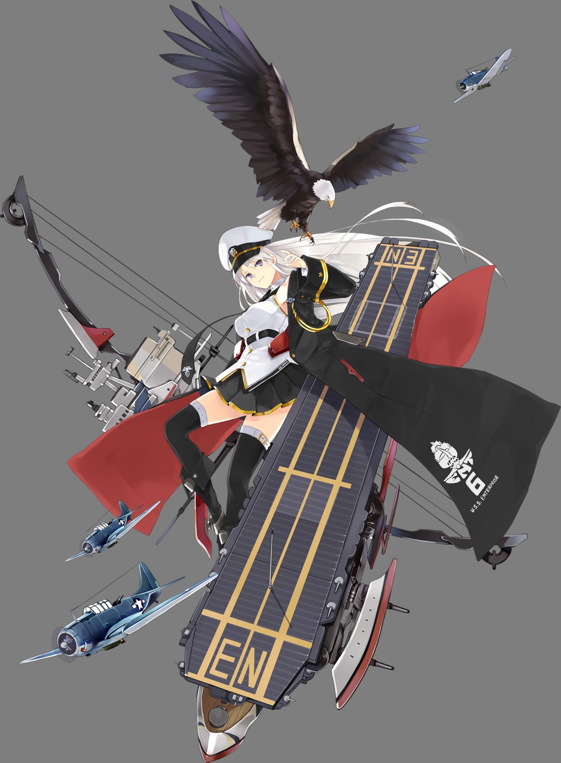 azur_lane enterprise_(azur_lane) hao_(patinnko) thighhighs transparent_png uniform weapon