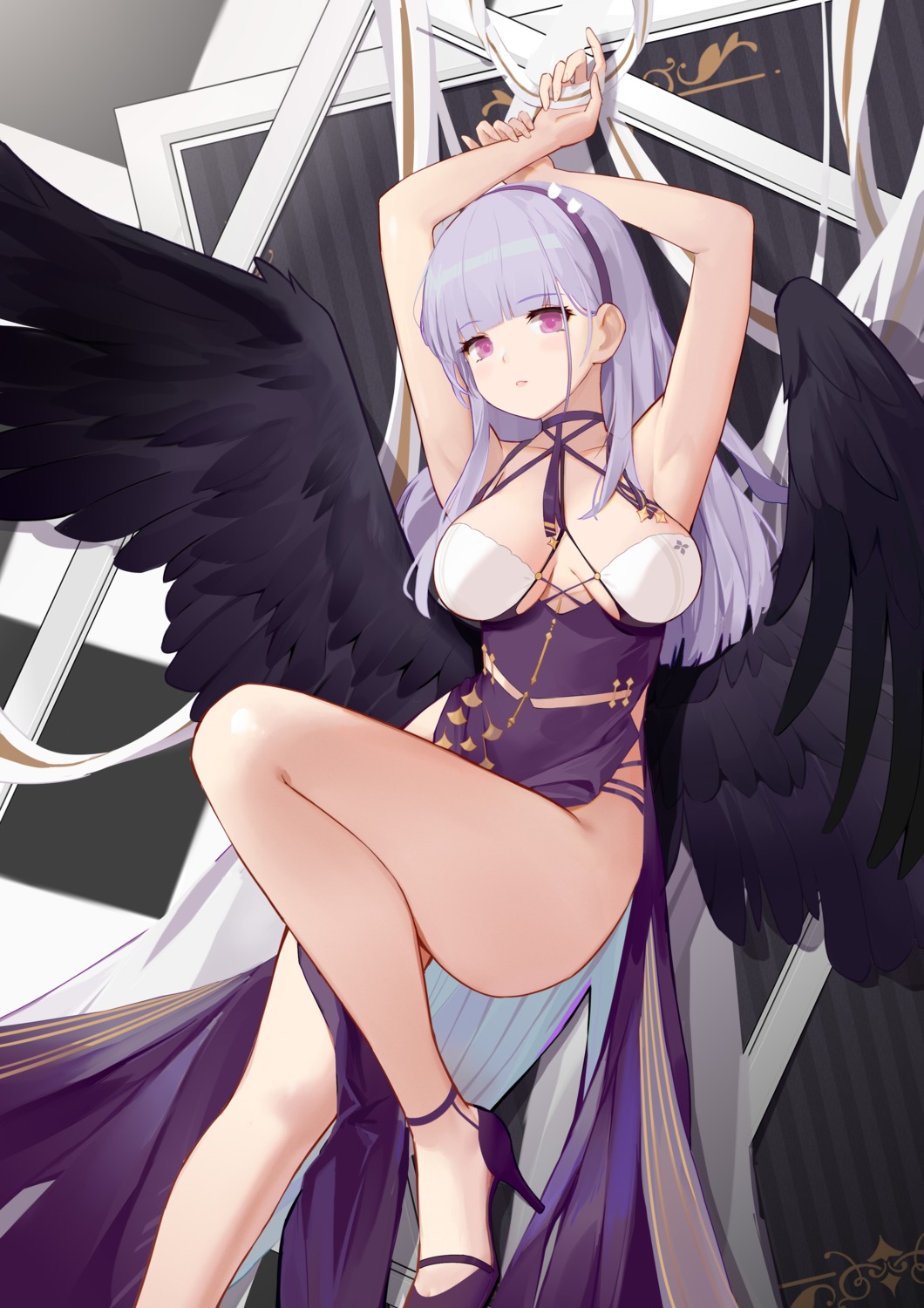 azur_lane dido_(azur_lane) flyyao heels no_bra skirt_lift wings