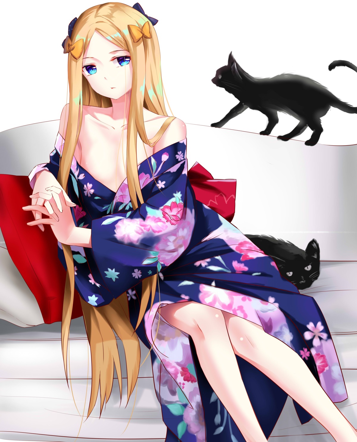 abigail_williams_(fate) amaroku_neko cleavage fate/grand_order neko no_bra open_shirt yukata