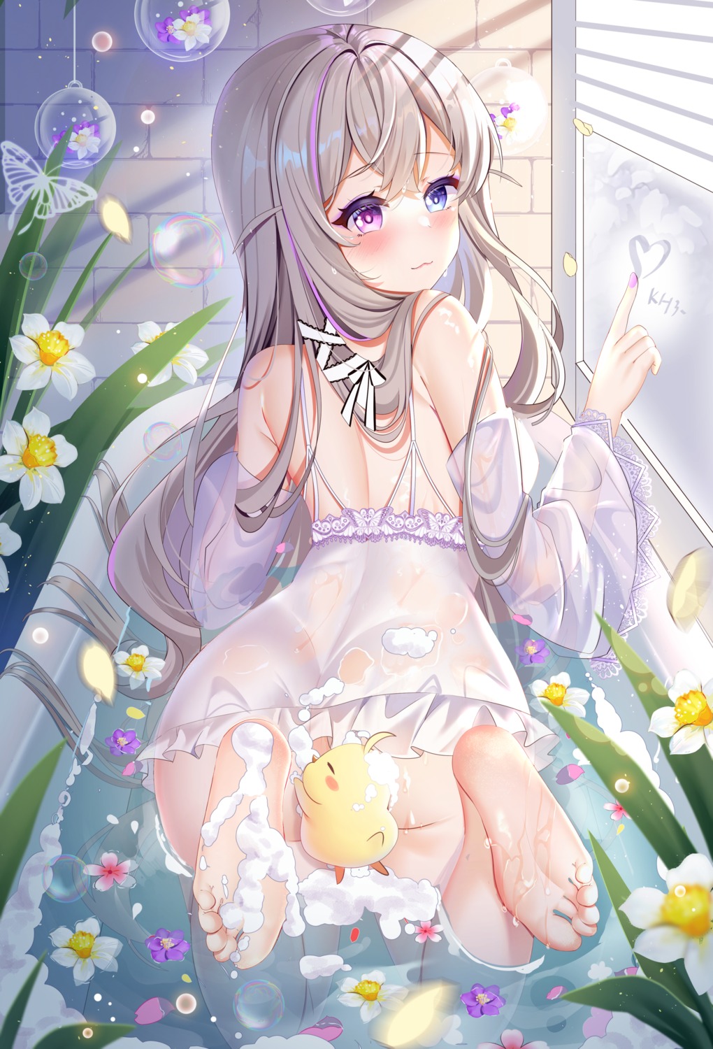 ass azur_lane bathing cream dress feet heterochromia manjuu_(azur_lane) miaogujun murmansk_(azur_lane) no_bra nopan see_through skirt_lift wet wet_clothes