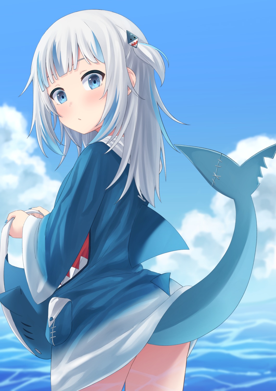 gawr_gura hololive hololive_english omaehadareda-uso skirt_lift tail