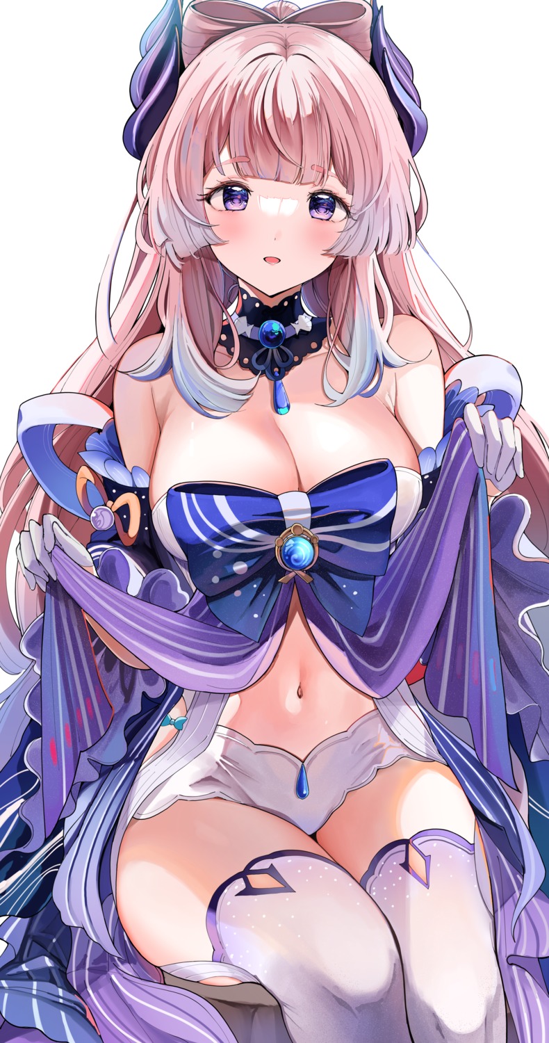 genshin_impact no_bra sak sangonomiya_kokomi thighhighs