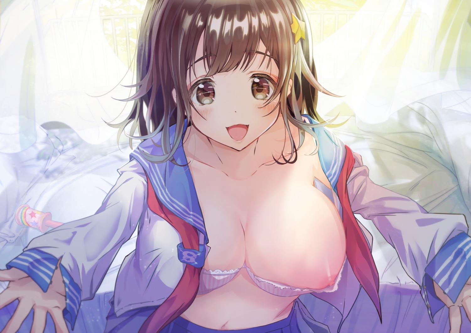 bra nipples open_shirt seifuku yamamoto_miyu_(m__y__u_)