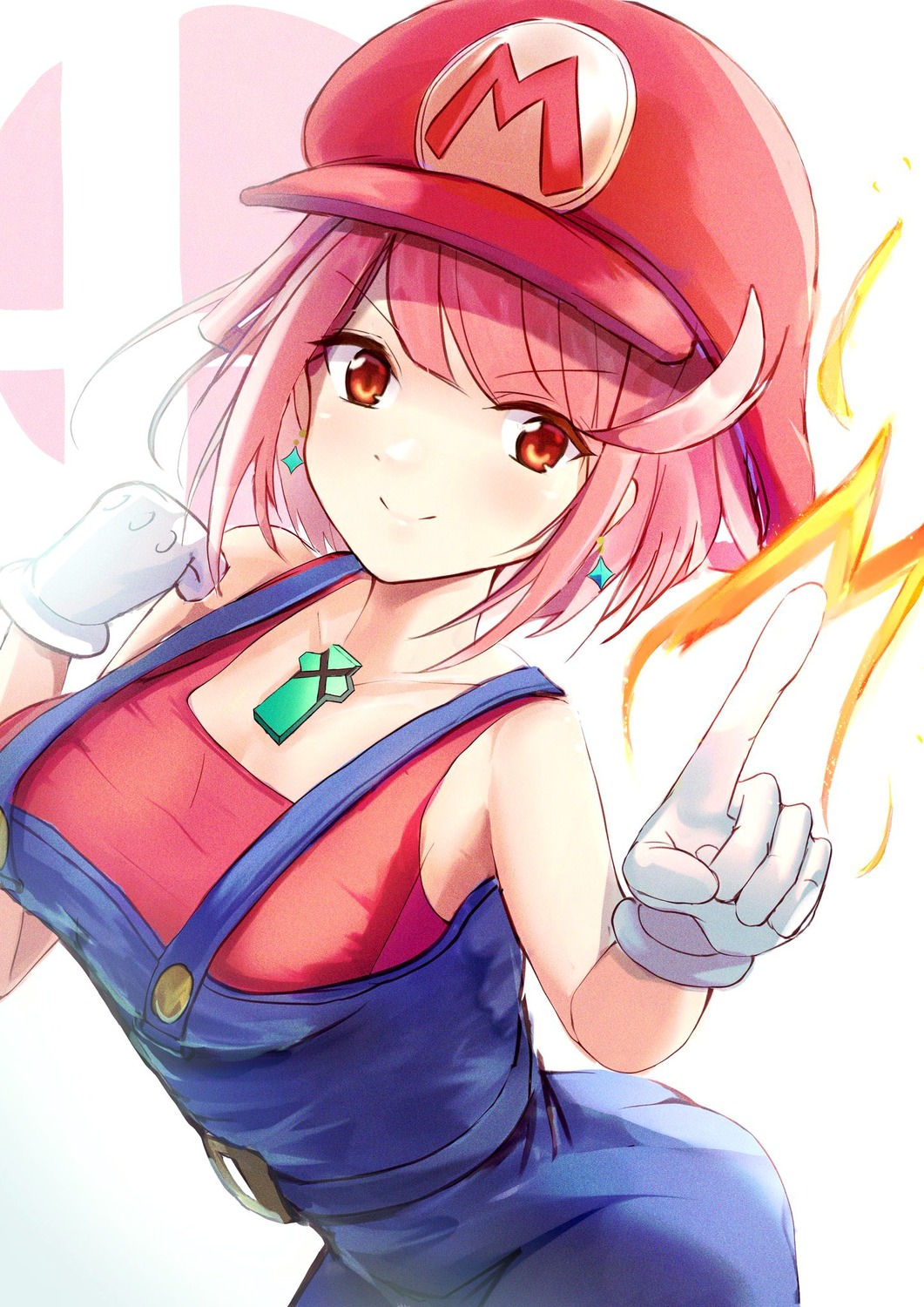 ass cosplay homura_(xenoblade_2) karuushi mario mario_bros. overalls super_smash_bros. xenoblade xenoblade_chronicles_2