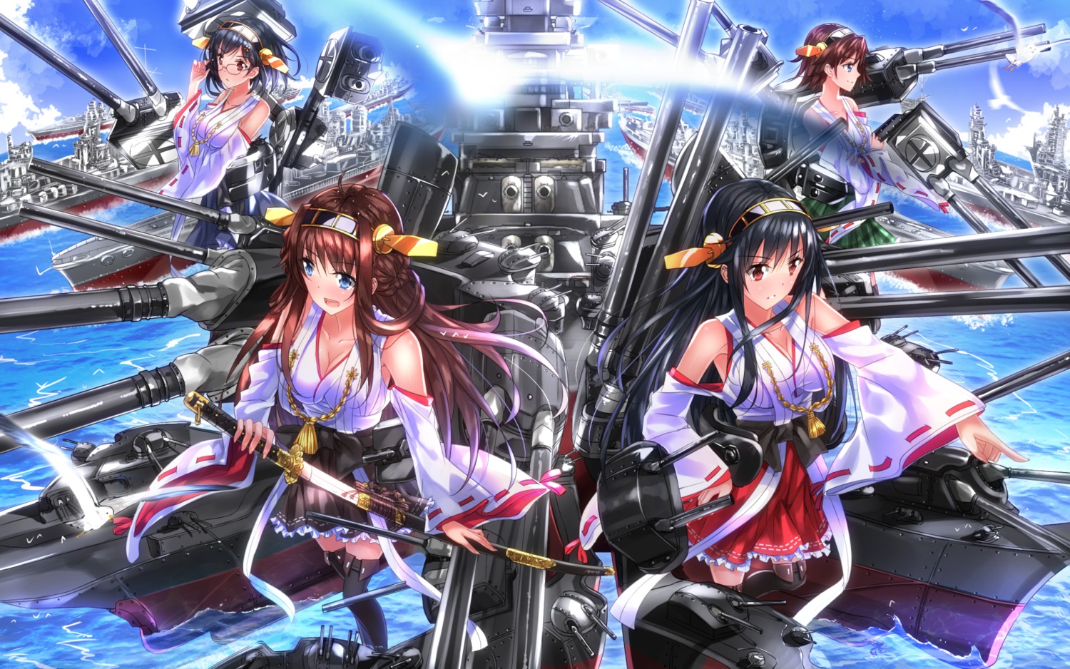 haruna_(kancolle) hiei_(kancolle) kantai_collection kirishima_(kancolle) kongou_(kancolle) megane sword swordsouls