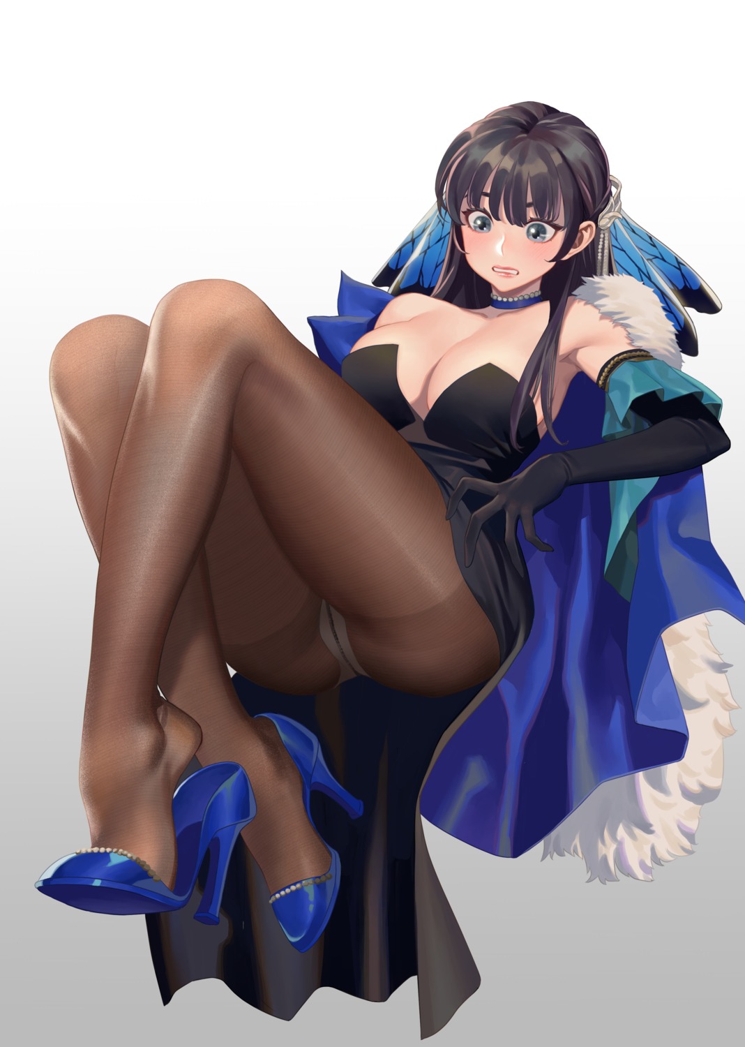 cleavage dress heels hongcasso no_bra pantsu pantyhose skirt_lift