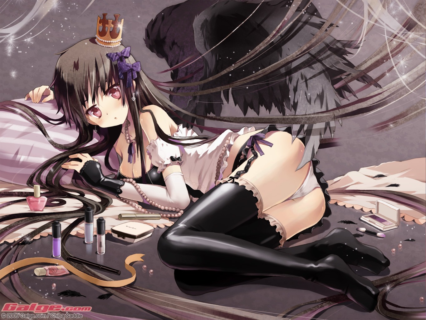 ass chiba_sadoru cleavage galge.com pantsu thighhighs wallpaper wings