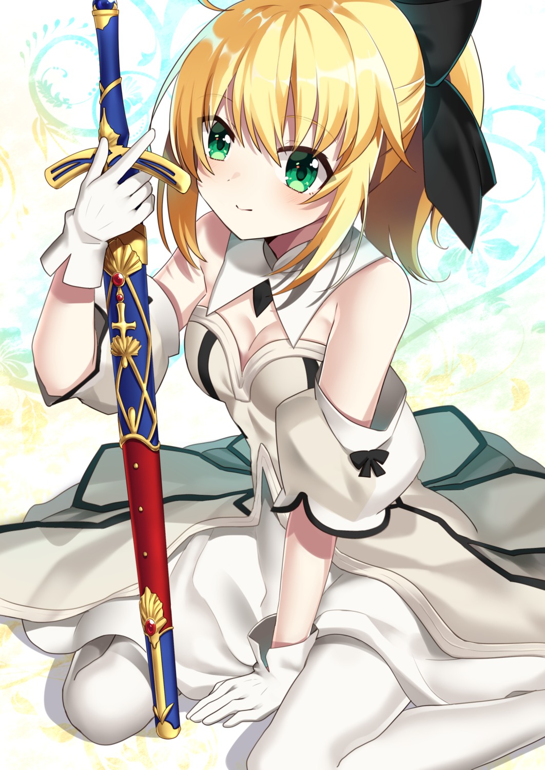 cleavage dress fate/grand_order ichiren_namiro saber saber_lily sword