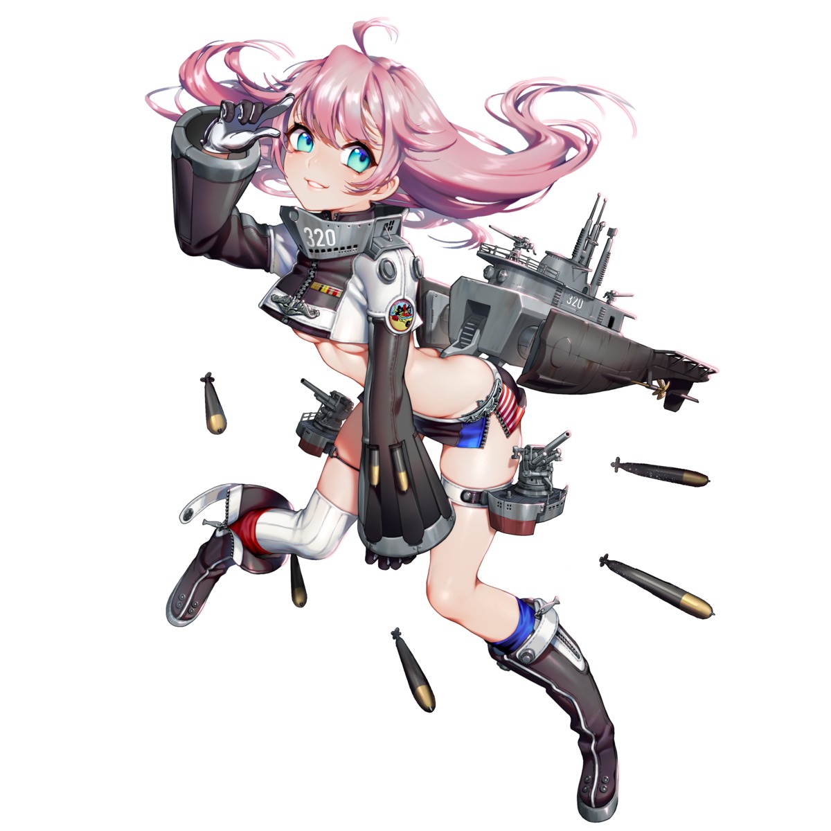 anthropomorphization battleship_girl garter mecha_musume quuni thighhighs underboob weapon