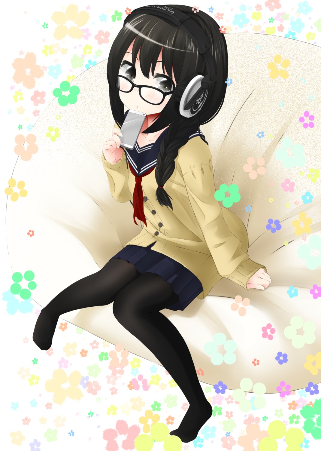 headphones megane nekobaka pantyhose seifuku sweater